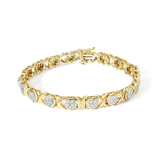 10K Yellow Gold Plated .925 Sterling Silver 1.0 Cttw Diamond Heart Link Bracelet-0