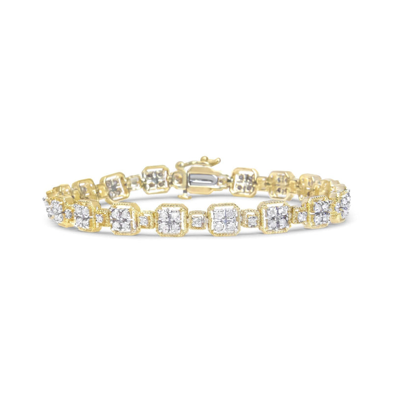 10K Yellow Gold 2.0 Cttw Diamond Square Link Bracelet (J-K Color, I2-I3 Clarity) - Size 7.25 10K yellow gold bracelet with 2.0 ctw square-link diamond stones