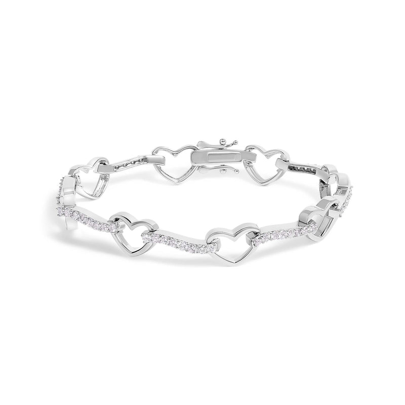 10K White Gold 2.0 Cttw Diamond Heart Link Bracelet 10K white gold bracelet with heart-shaped diamond stones, 2.0 ct total