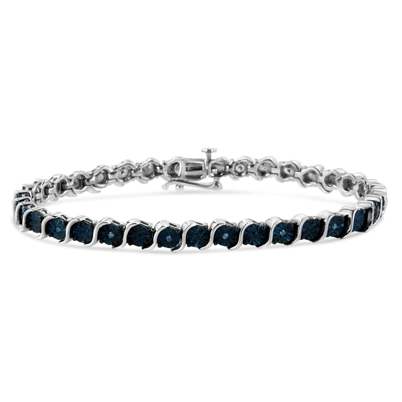 .925 Sterling Silver 1/10 Cttw Miracle-Set Treated Blue Color Diamond Miracle Plate 925 sterling silver tennis bracelet with miracle-set blue color diamonds