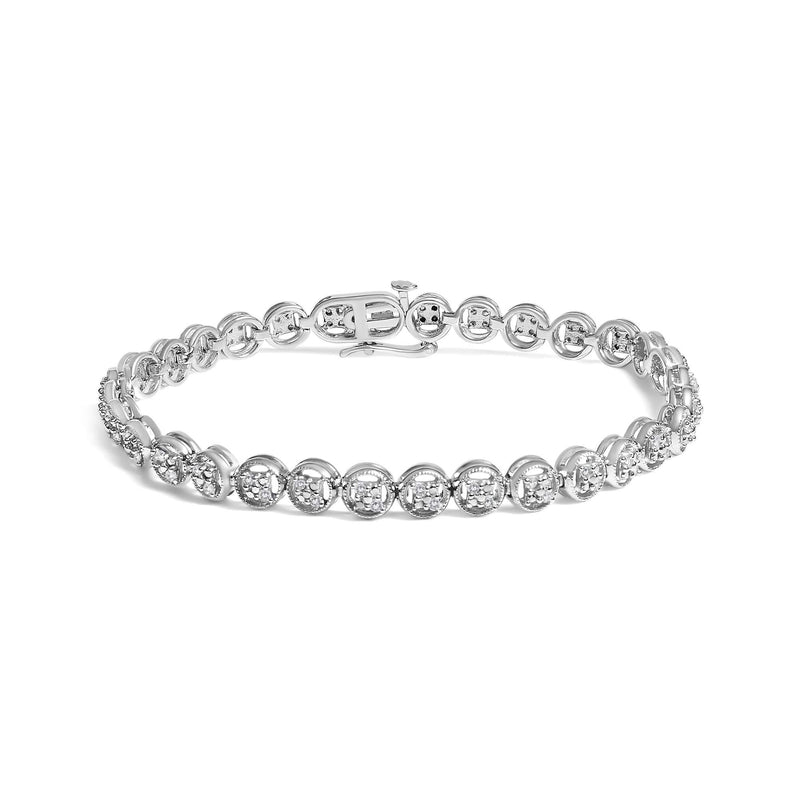 .925 Sterling Silver 1/4 Cttw Diamond 7 925 sterling silver bracelet with open circle wheel link diamond stones