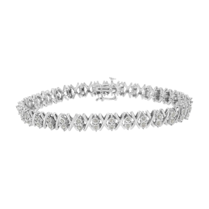 .925 Sterling Silver 1.0 Cttw Diamond Miracle-Set X-Link 7 925 sterling silver tennis bracelet with miracle-set round diamond stones