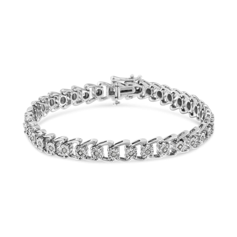 .925 Sterling Silver 1/2 Cttw Diamond Miracle-Set Double Swoosh Wave Style 7 .925 Sterling Silver 1/2 Cttw Diamond Miracle-Set Double Swoosh Wave Style 7