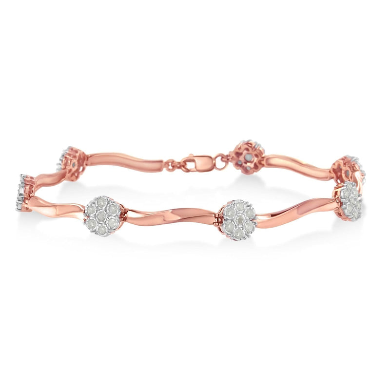 .925 10k Rose Gold Over Sterling Silver 1.0 cttw Diamond Floral Link Bracelet (I-J Color,I3 Clarity) 10K rose gold bracelet with floral-link diamond clusters totaling 1.0 carat