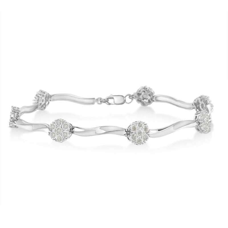 .925 Sterling Silver 1/4 Cttw Diamond Cluster Miracle-Set Station & Twisted Bar 7 925 sterling silver bracelet with cluster miracle-set diamond stations
