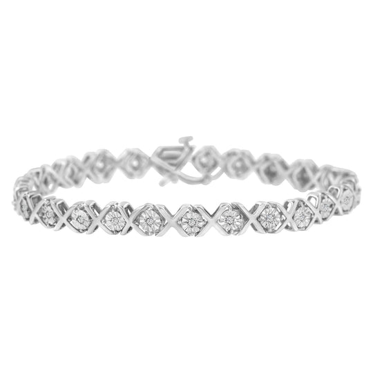 .925 Sterling Silver 1/4 Cttw Miracle-Set Round Cut Diamond "X" Link Bracelet (I-J Color, I3 Clarity) - Size 7.25"-0