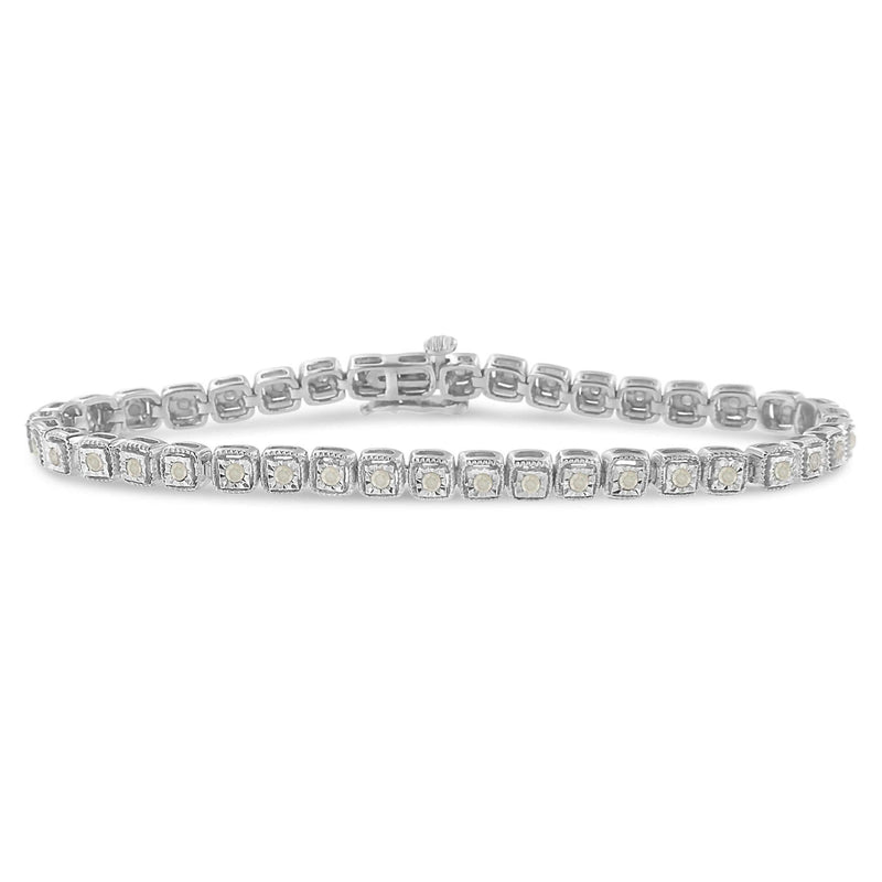 .925 Sterling Silver 1.0 Cttw Diamond Miracle-Set Square Milgrain 7 925 sterling silver tennis bracelet with square milgrain-set diamond stones