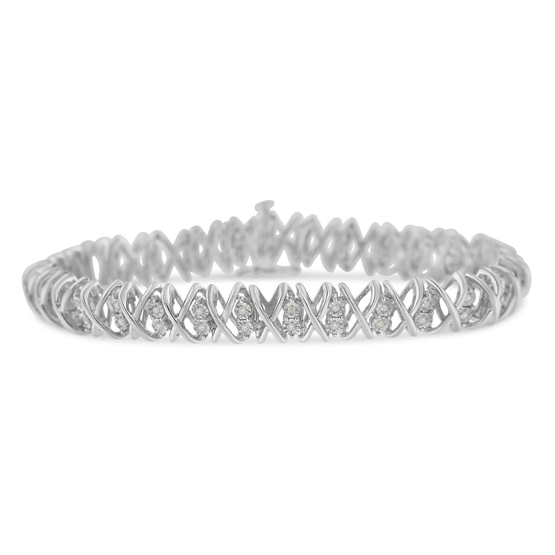 Sterling Silver rose-cut Diamond X-Link Bracelet (1 cttw, I-J Color, I2-I3 Clarity) 925 sterling silver X-link bracelet with rose-cut diamond stones