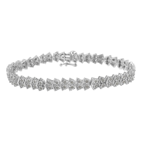 925 sterling silver tennis bracelet with round diamond stones in a line