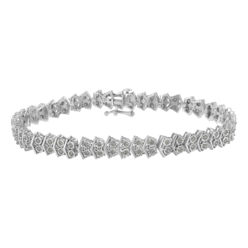 .925 Sterling Silver 1.0 cttw Diamond 925 sterling silver tennis bracelet with round diamond stones in a line