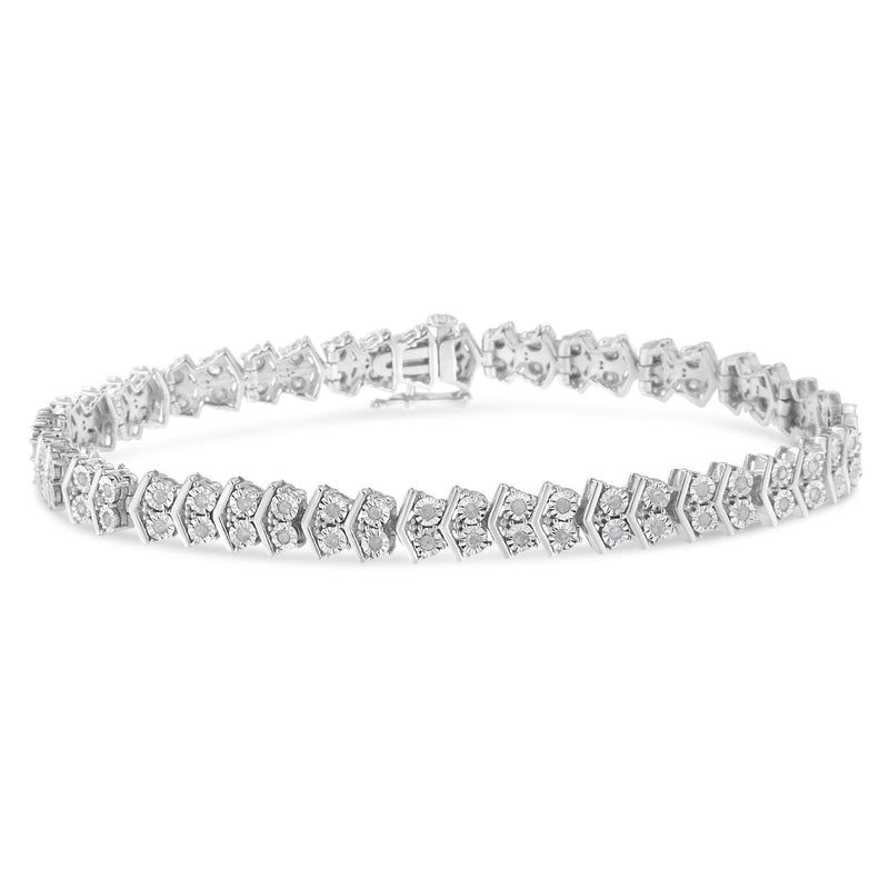 .925 Sterling Silver 1.0 Cttw Chevron 2 Stone Arrow Link Tennis Bracelet (I-J Color, I3 Clarity) - 7” 925 sterling silver chevron tennis bracelet with 2 diamond stones