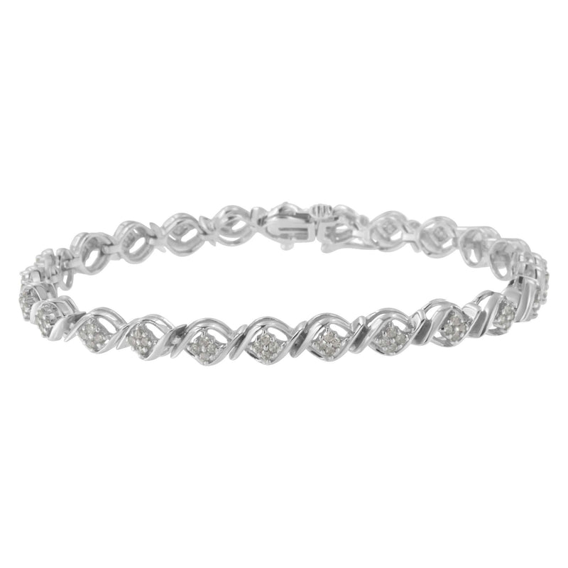 Sterling Silver Diamond Cluster Link Bracelet (1 cttw, I-J Color, I2-I3 Clarity) 925 sterling silver cluster bracelet with 1 ct round diamond stones