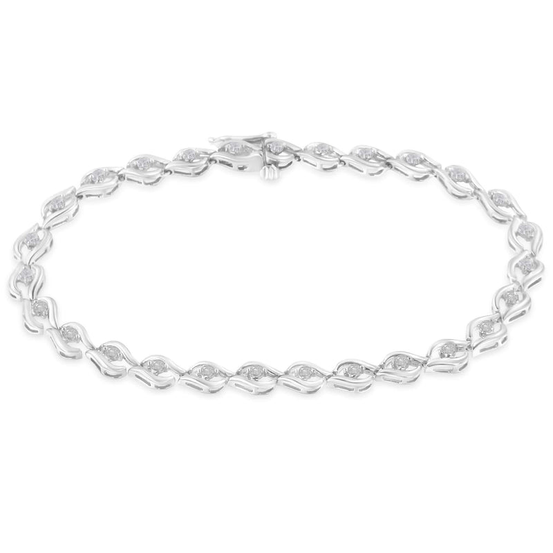 .925 Sterling Silver 1/2 Cttw Rose Cut Diamond Almond Shape Link Tennis Bracelet (I-J Color, I3 Clarity) - 7” 925 sterling silver tennis bracelet with rose cut almond-shape diamond stones