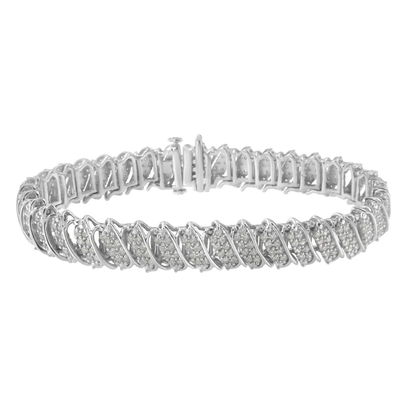 .925 Sterling Silver 3.0 Cttw Diamond Multi Row Cluster Slanted Wave Link 7-¼” Tennis Bracelet (I-J Color, I2-I3 Clarity) 925 sterling silver bracelet with multi-row cluster diamond stones