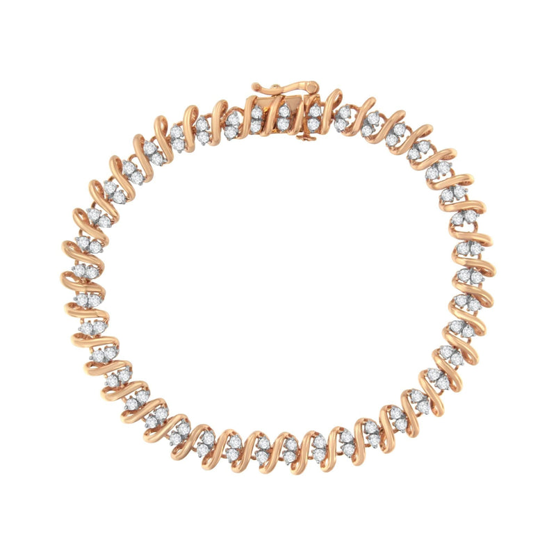 14KT Rose Gold Plated Sterling Silver Diamond S Link Tennis Bracelet (2 cttw, J-K Color, I1-I2 Clarity) - Size 7.5 14KT Rose Gold Plated Sterling Silver Diamond S Link Tennis Bracelet (2 cttw, J-K Color, I1-I2 Clarity) - Size 7.5