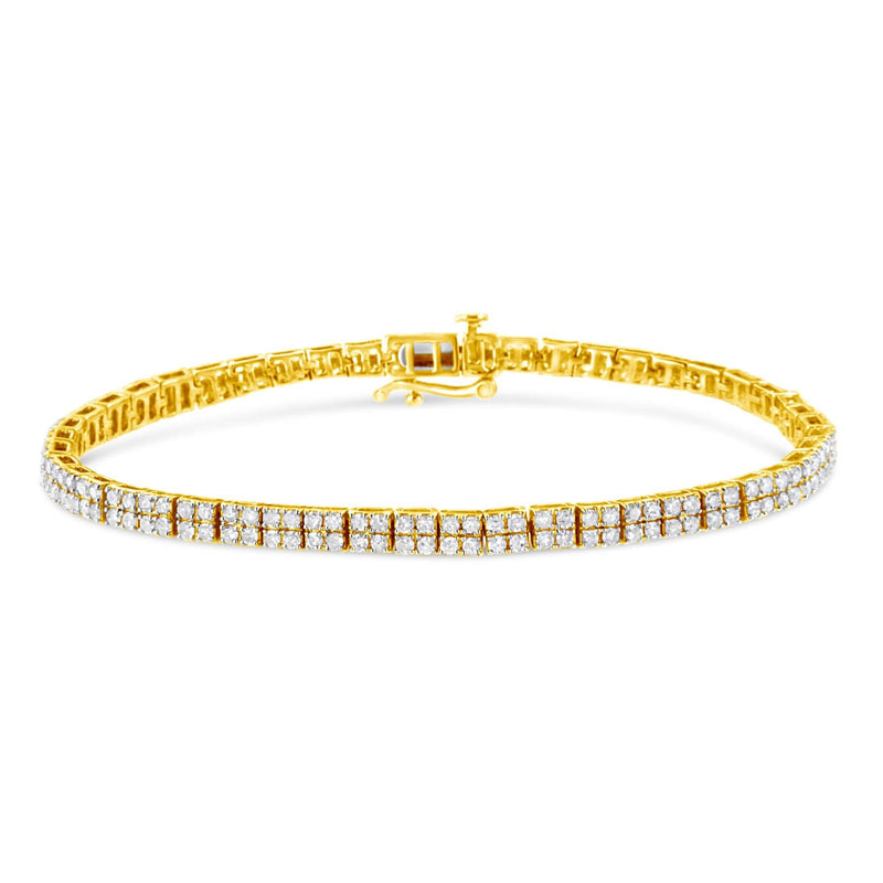 14K Yellow Gold Plated .925 Sterling Silver 3.0 Cttw Diamond Link Bracelet (K-L Color, I2-I3 Clarity) - 7.25 14K yellow gold bracelet with diamond stones set across the links
