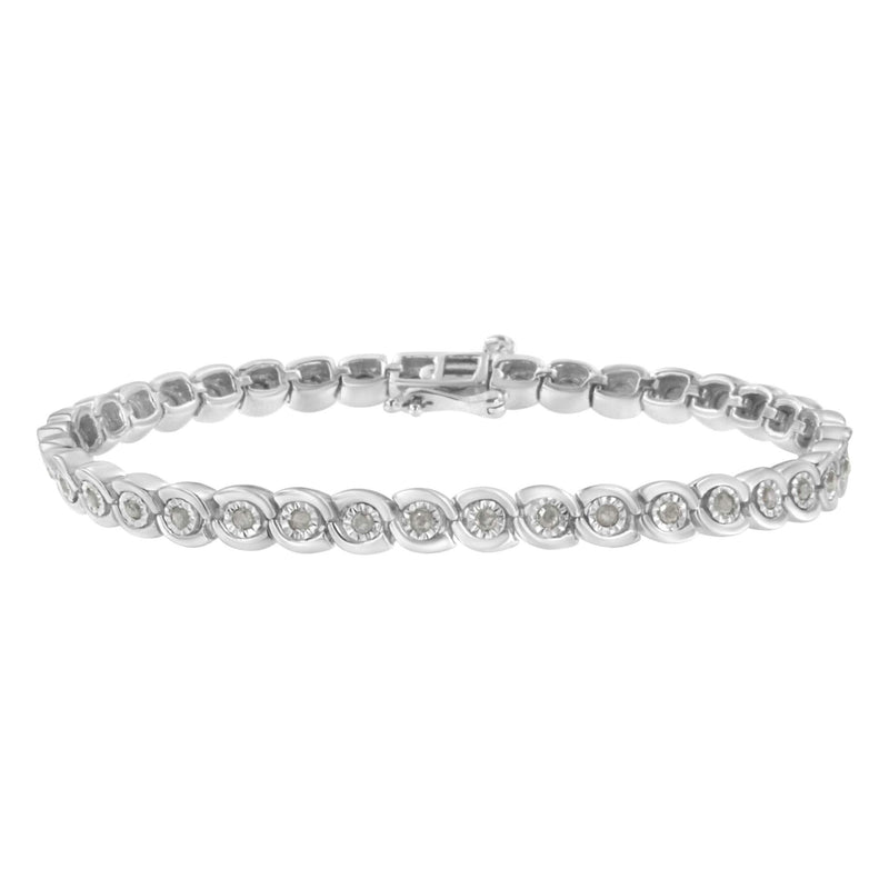 .925 Sterling Silver 1.0 cttw Miracle Set Diamond Spiraling Bezel Link Bracelet(I-J Color, I3 Clarity) -7.25 925 sterling silver bracelet with bezel-set round diamond miracle links