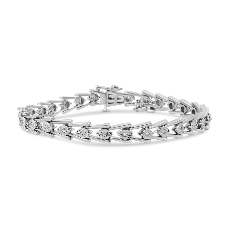 .925 Sterling Silver Diamond Miracle-Set Double Swoosh Milgrain Style Tennis Bracelet (1/2 cttw, I-J Color, I3 Clarity) - Size 7.75 925 sterling silver bracelet with double row miracle-set diamond stones