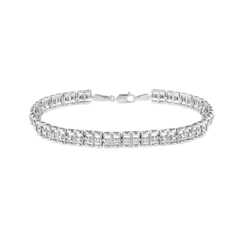 .925 Sterling Silver 1/10 Cttw Diamond Double-Link 7 925 sterling silver double-link tennis bracelet with round diamond stones