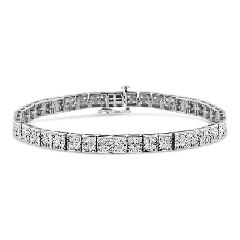 .925 Sterling Silver 2 Cttw Prong Set Round-Cut Diamond 4 Stone Box Link Bracelet (I-J Color, I3 Clarity) - 7.25 925 sterling silver bracelet with 4 round diamond stones on a box link chain