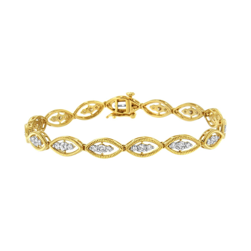 10K Yellow Gold Plated .925 Sterling Silver 1 cttw Prong Set Round-Cut Diamond Link Bracelet (J-K Color, I1-I2 Clarity) - 7.25 10K yellow gold bracelet with round diamond stones in prong settings