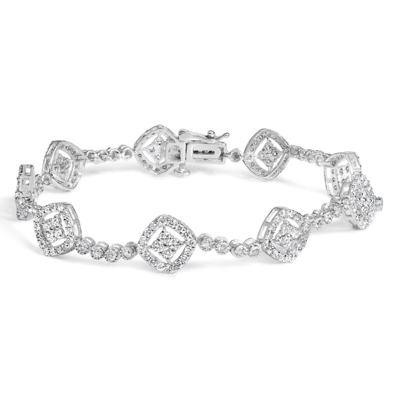 .925 Sterling Silver 3.0 Cttw Diamond Halo Square Shape Link Bracelet (I-J Color, I3 Clarity) - 7.25 925 sterling silver bracelet with square halo diamond link stones