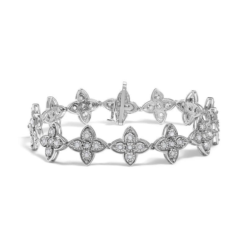.925 Sterling Silver 1 cttw Miracle-Set Diamond 4 Leaf Clover Link Bracelet (I-J Clarity, I3 Color) - Size 7.25 925 sterling silver four leaf clover bracelet with miracle-set diamond stones