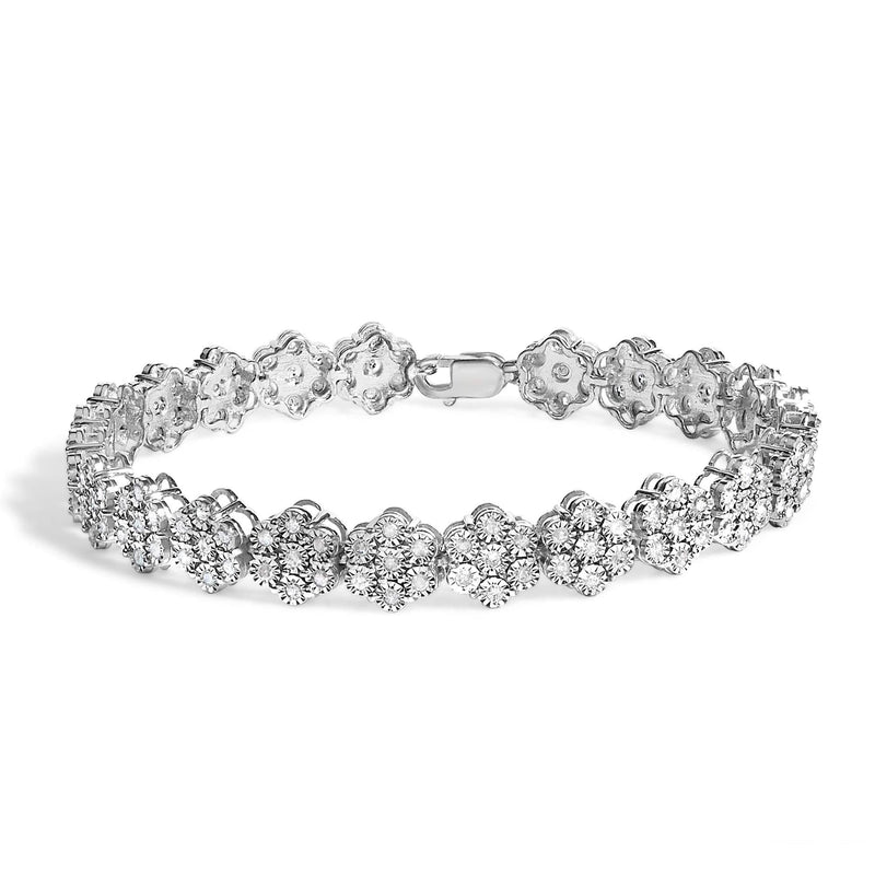 .925 Sterling Silver 2.0 cttw Diamond 7 Stone Floral Cluster Link Bracelet (I-J Color, I3 Clarity) -7.25 925 sterling silver bracelet with 7 cluster-set diamond stones
