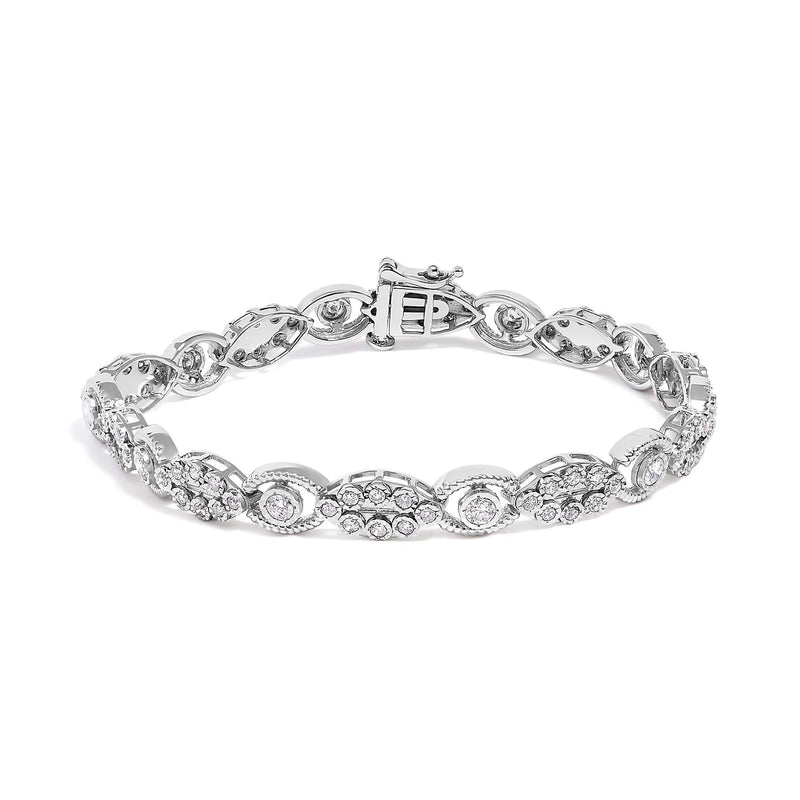 10K White Gold 2.0 Cttw Diamond Milgrain Cluster Link Bracelet 10K white gold bracelet with cluster diamond stones and milgrain links