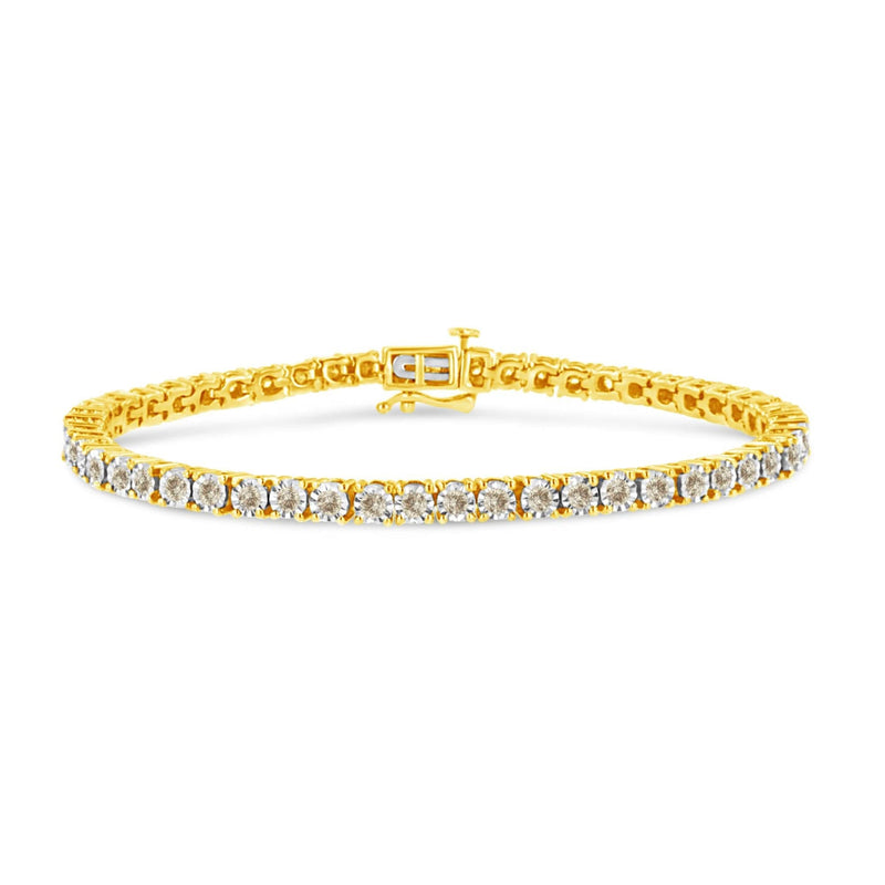 14K Yellow Gold Plated .925 Sterling Silver 3.0 Cttw Miracle-Set Diamond Tennis Bracelet (L-M Color, I2-I3 Clarity) - 7.25 14K Yellow Gold Plated .925 Sterling Silver 3.0 Cttw Miracle-Set Diamond Tennis Bracelet (L-M Color, I2-I3 Clarity) - 7.25