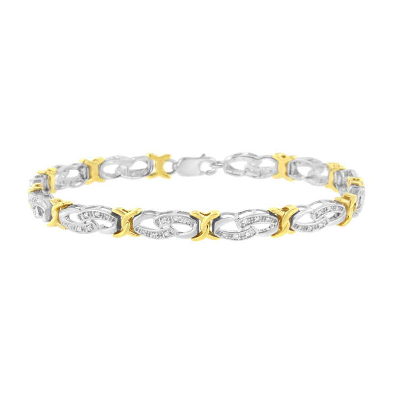 10k Yellow Gold Plated Sterling Silver 1/4 cttw Diamond Infinity and X Link Bracelet (I-J Clarity, I2-I3 Color) - Size 7.25 10K yellow gold bracelet with infinity and X links set with diamond stones