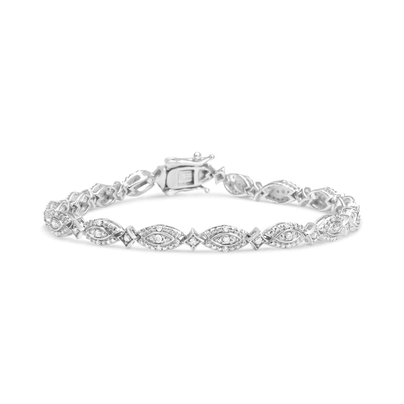 .925 Sterling Silver 1/2 Cttw Diamond Alternating Marquise and Starburst Shaped Link Bracelet (I-J Color, I2-I3 Clarity) - 7.25 925 sterling silver bracelet with marquise and starburst diamond links