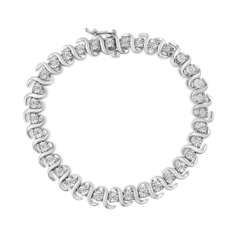 .925 Sterling Silver 1/3 Cttw Miracle-Set Diamond 925 sterling silver tennis bracelet with miracle-set round diamond stones