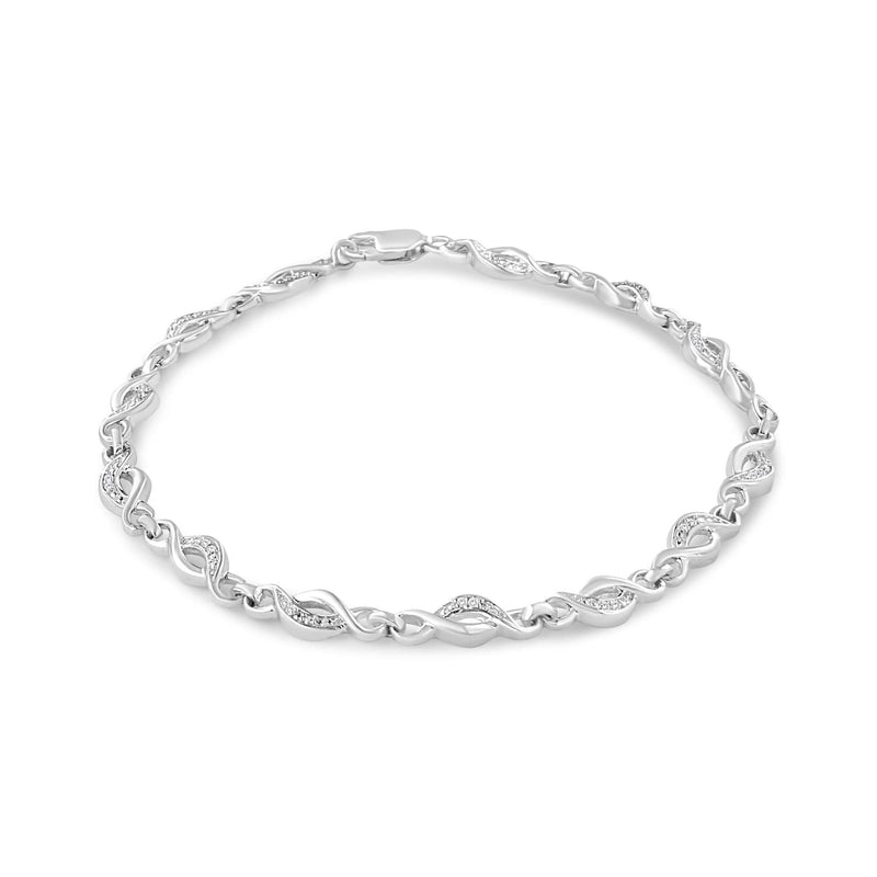 .925 Sterling Silver Prong Set Diamond Accent Curved Spiral Link Bracelet (I-J Color, I3 Clarity) - 7.25 925 sterling silver spiral link bracelet with prong-set diamond accent stones