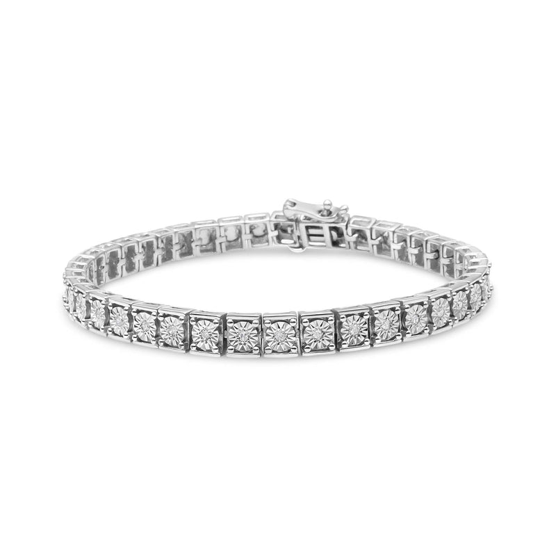 .925 Sterling Silver 1/4 Cttw Diamond Link Bracelet (I-J Color, I2-I3 Clarity) - Size 7.25 925 sterling silver bracelet with round diamond stones in a line