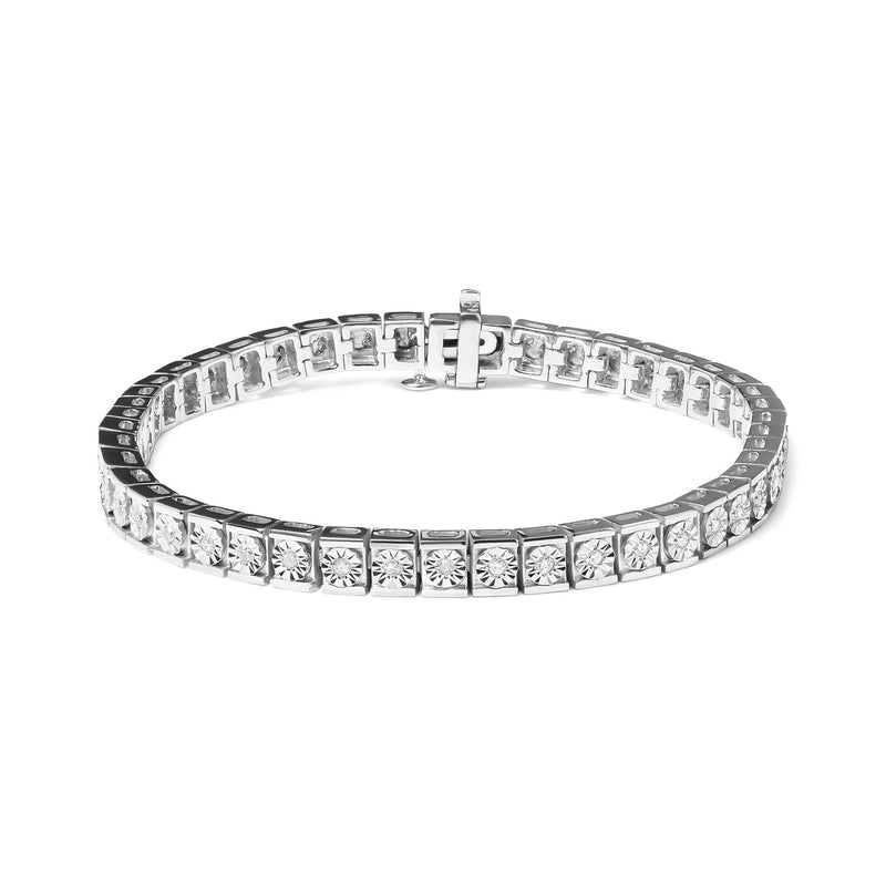 .925 Sterling Silver 1/4 Cttw Miracle Set Diamond and Bead Link 7.25 925 sterling silver tennis bracelet with miracle-set diamond and bead links
