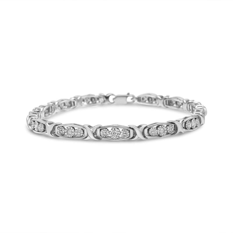 .925 Sterling Silver 1/10 Cttw Diamond Miracle Set 3 Stone Link Bracelet (I-J Color, I2-I3 Quality) - 7.25 .925 Sterling Silver 1/10 Cttw Diamond Miracle Set 3 Stone Link Bracelet (I-J Color, I2-I3 Quality) - 7.25