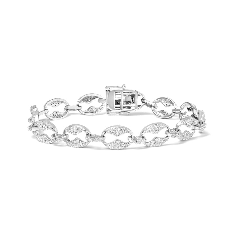 14K White Gold 1 1/2 Cttw Round Diamond Set Link Bracelet (I-J Color, I1-I2 Clarity) - 7 14K white gold bracelet with round diamond stones in a continuous line
