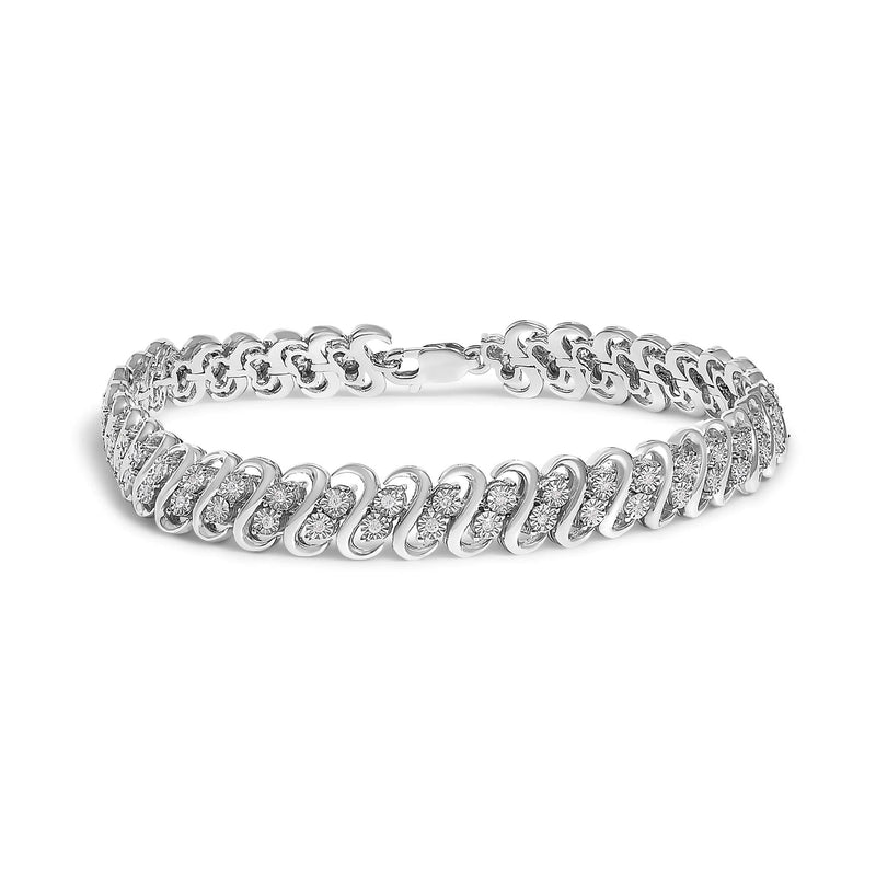 .925 Sterling Silver 1/2 Cttw Diamond Double Row S-Link Bracelet 925 sterling silver bracelet with double row round diamond stones