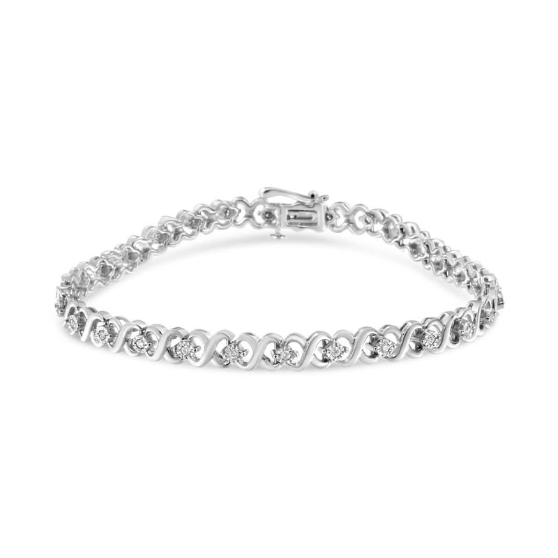 .925 Sterling Silver 1/3 Cttw Miracle Plate Round-Cut Diamond Infinity Link Bracelet (I-J Color, I3 Clarity) - Size 7.25 925 sterling silver infinity bracelet with round diamond stones