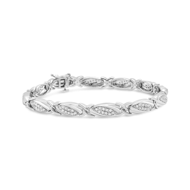 .925 Sterling Silver 1.00 Cttw Round Diamond X-Link Bracelet (I-J Color, I2-I3 Clarity) - Size 7.25 925 sterling silver X-link bracelet with round diamond stones