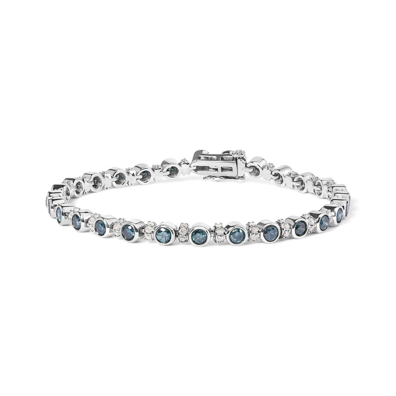 Sterling Silver 4.0 Cttw Blue and White Diamond Tennis Bracelet Sterling Silver 4.0 Cttw Blue and White Diamond Tennis Bracelet-0