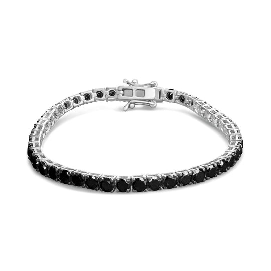 .925 Sterling Silver 4-Prong Set Treated Black Round-Cut Diamond Classic Tennis Bracelet (Black Color, I2-I3 Clarity) - 7.25"-0