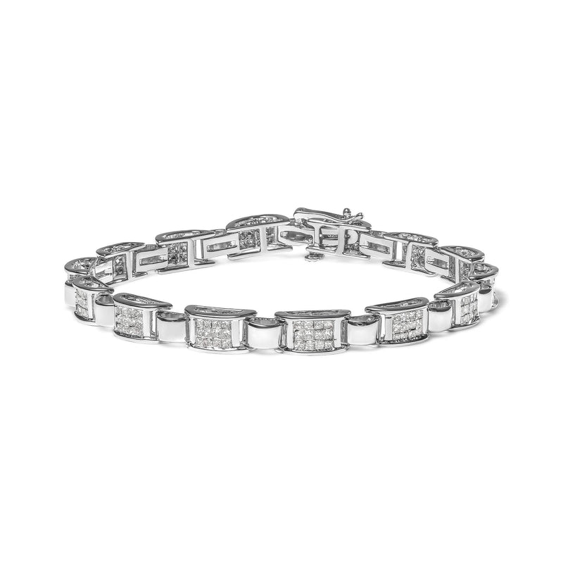 14K White Gold 2.00 Cttw Princess Diamond Invisible Set Link Bracelet (H-I Color, SI2-I1 Clarity) - 7 14K white gold bracelet with princess-cut diamonds in invisible setting