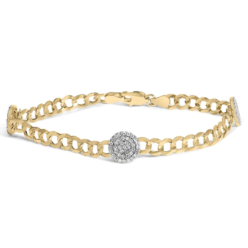 14K Yellow Gold 5/8 Cttw Diamond Cluster Curb Chain Bracelet 14K Yellow Gold 5/8 Cttw Diamond Cluster Curb Chain Bracelet-0
