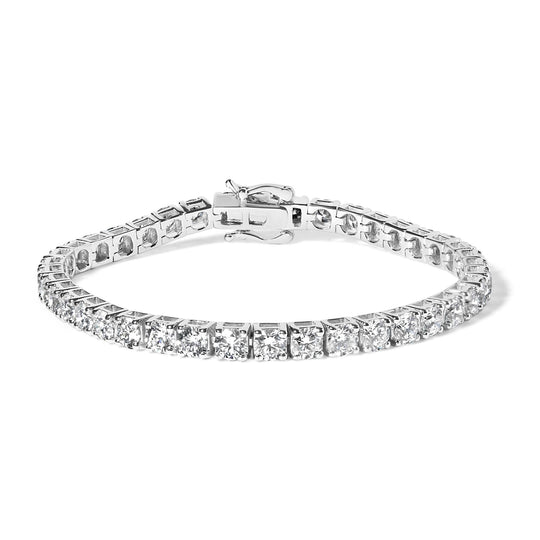 14K White Gold 4-Prong Set Lab Grown Round Diamond Classic Tennis Bracelet-0