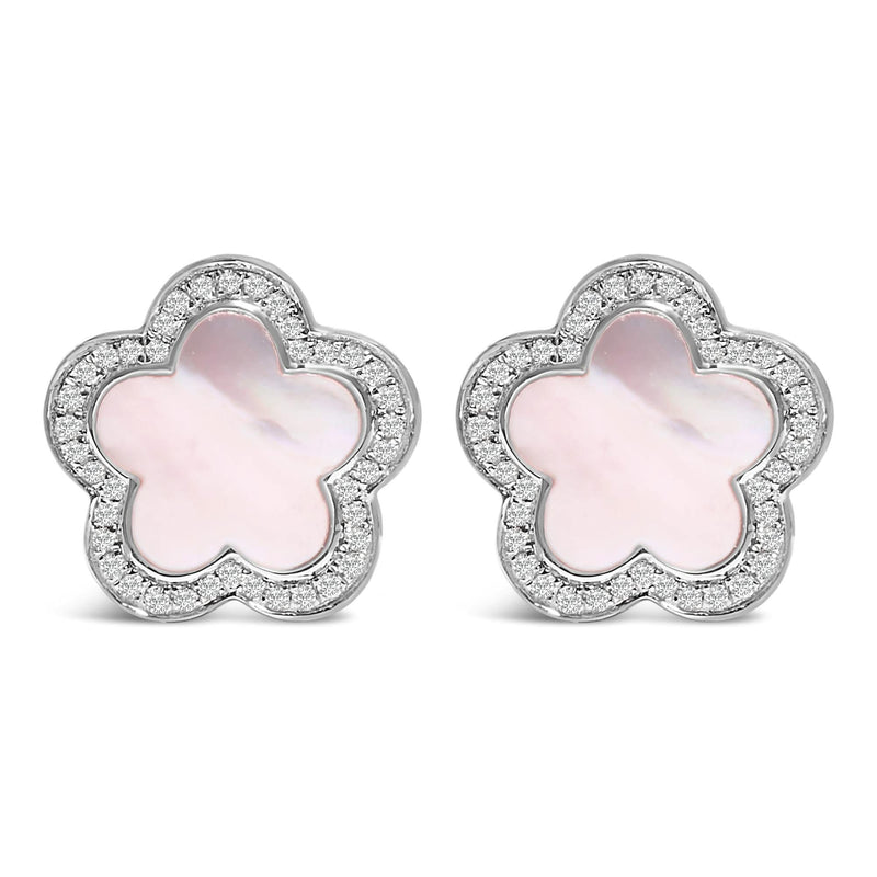 14K White Gold Mother of Pearl and 1/5 Cttw Diamond Halo Star Stud Earrings 14K white gold ring with pear diamond stones in a halo setting