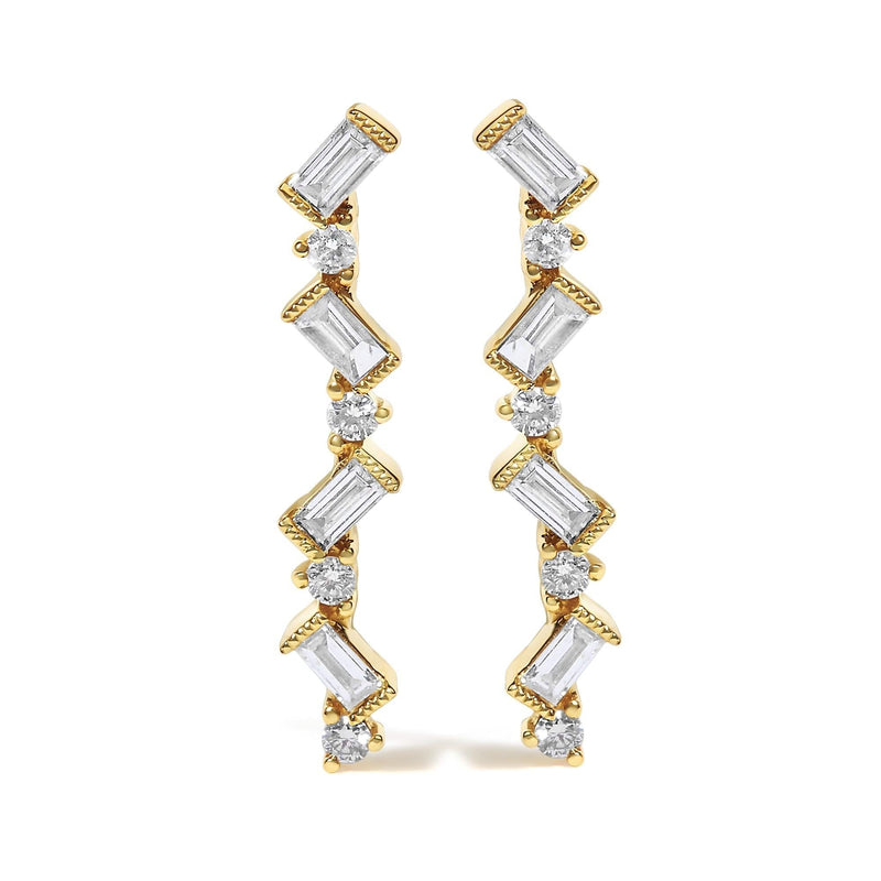 14K Yellow Gold 1/2 Cttw Diamond Zig Zag Drop Earrings (I-J Color, SI2-I1 Clarity) 14K yellow gold drop earrings with zigzag row of round diamonds