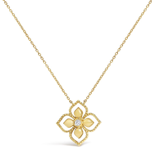 10K Yellow Gold Diamond Accent Floral Medallion Pendant Necklace-0