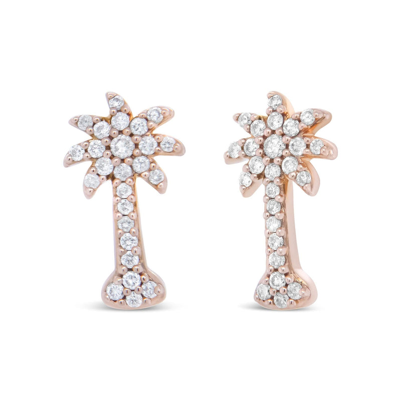 10K Rose Gold 1/4 Cttw Diamond Palm Tree Push Back Stud Earrings (H-I Color, I1-I2 Clarity) 10K rose gold palm tree earrings with round diamond stones